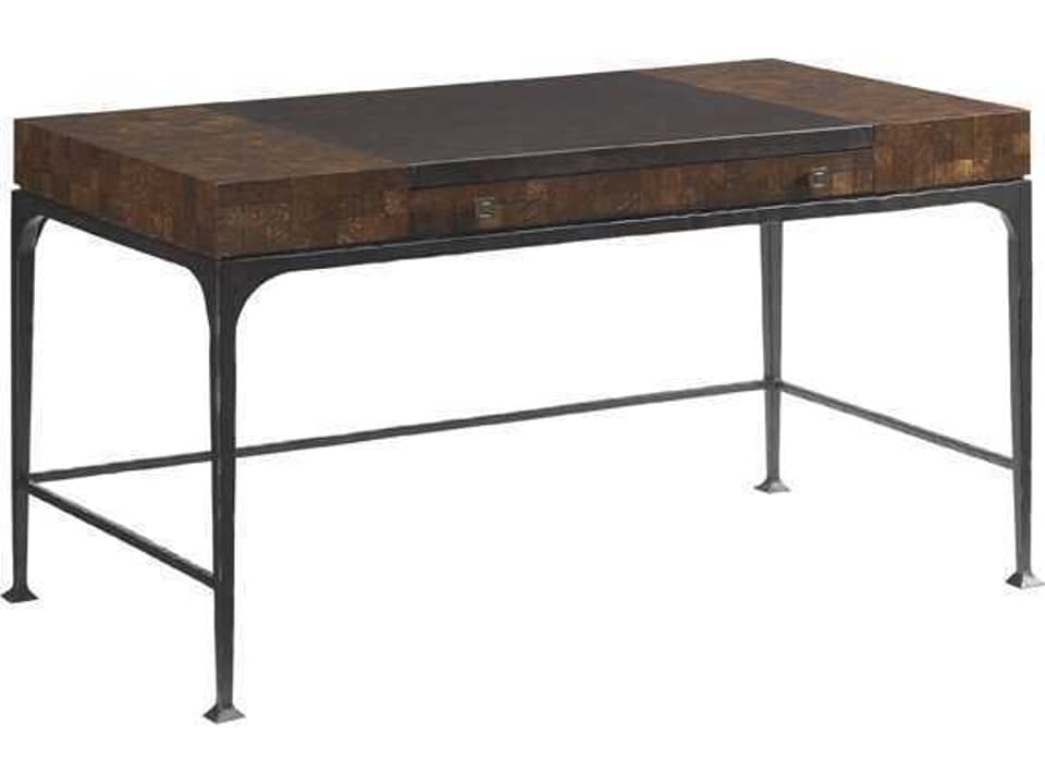 Island Fusion Borneo Writing Desk Dark Walnut with Leather Top