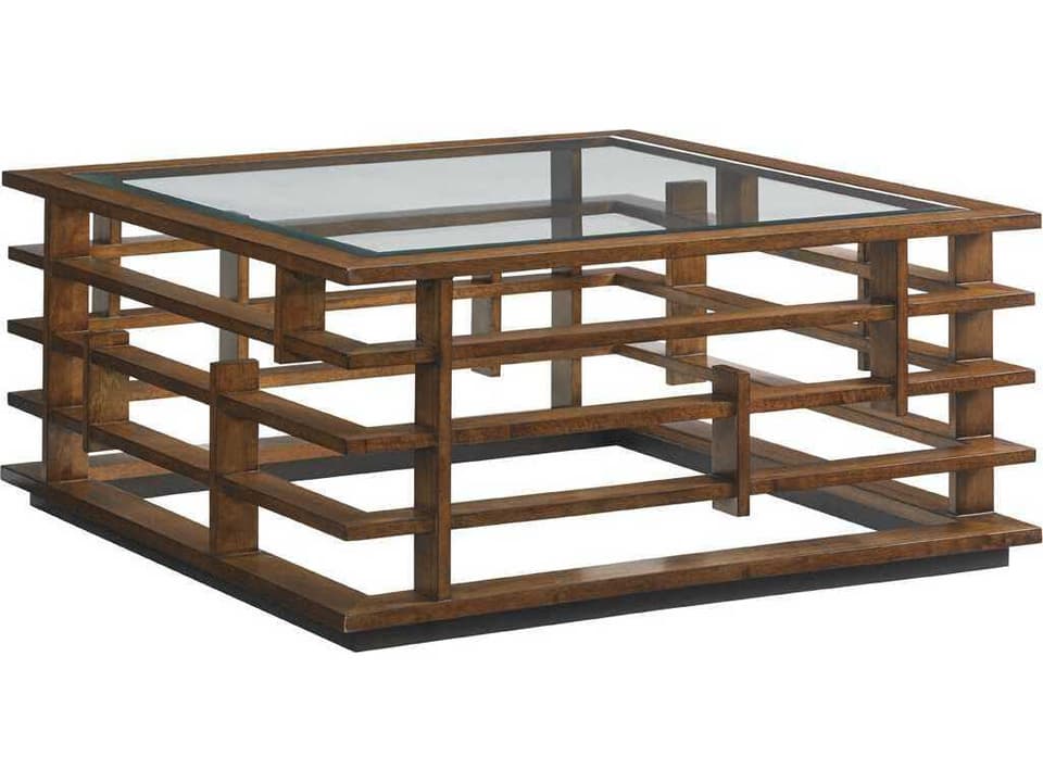 Island Fusion Nobu Square Coffee Table in Dark Walnut with Glass Top