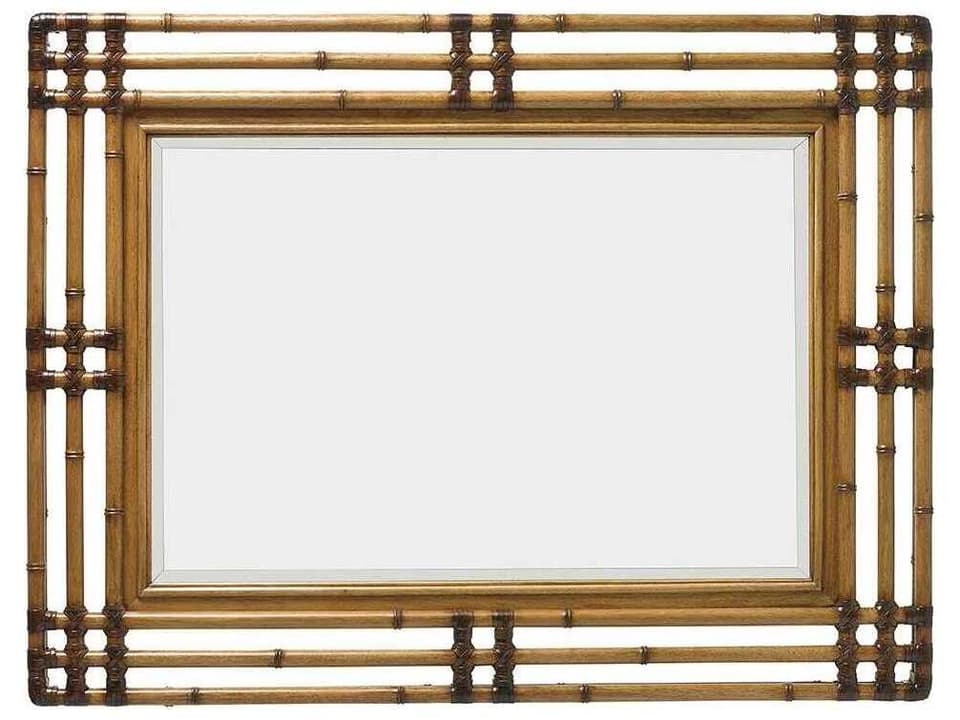 Twin Palms Savana Rectangular Wall Mirror with Leather Wrapped Bamboo Carvings