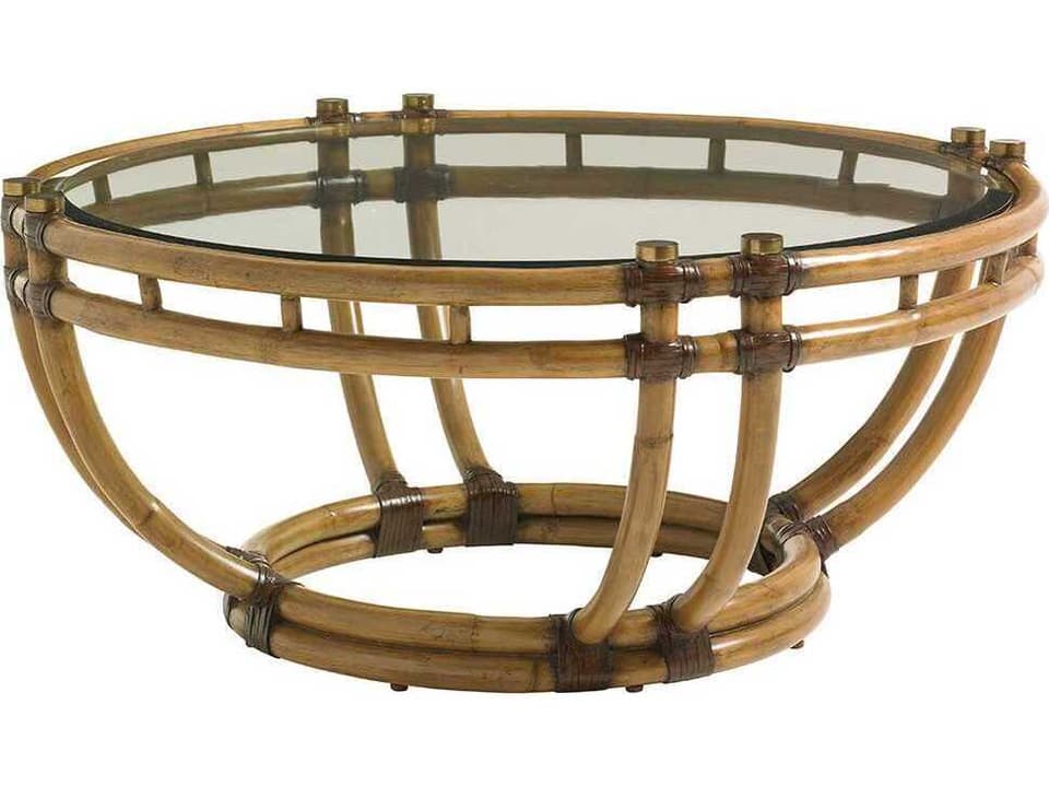 Twin Palms Turtle Beach Round Coffee Table in Umber with Glass Top
