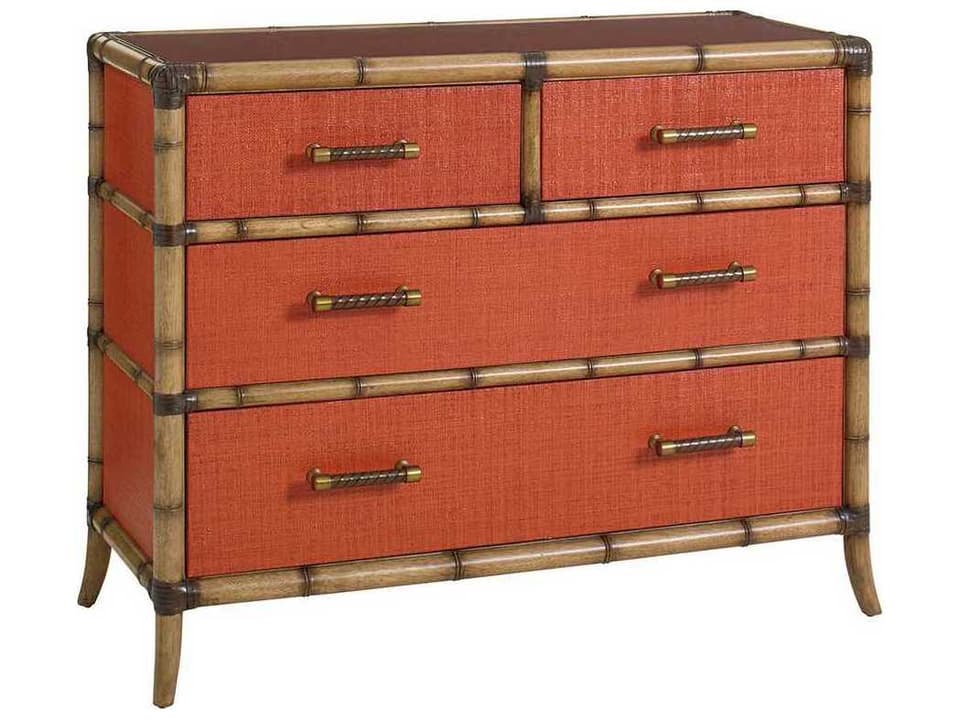 Twin Palms 4-Drawer Accent Chest in Red Coral Raffia and Bermuda Sands