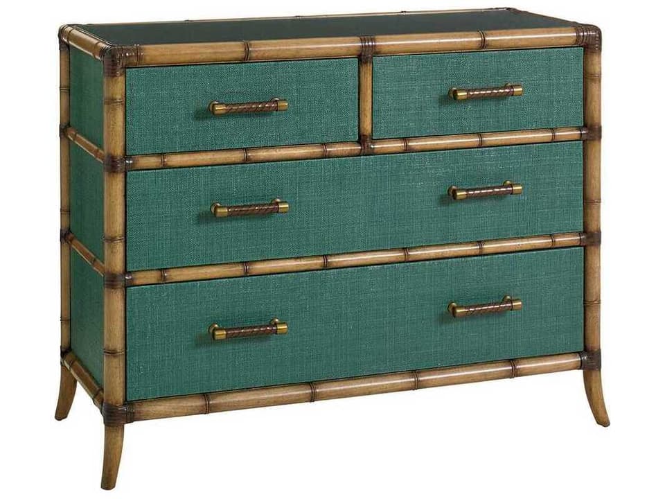 Twin Palms 4-Drawer Pacific Teal Chest with Glass Top