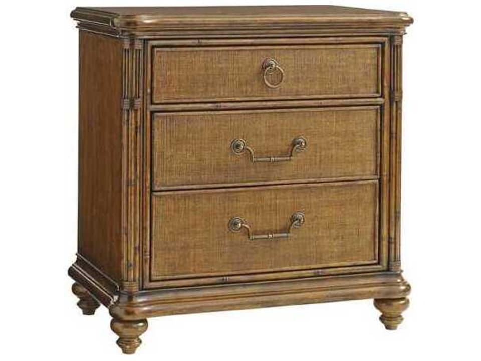Sojourn Nightstand Bali Hai Three Drawer Rattan Accents