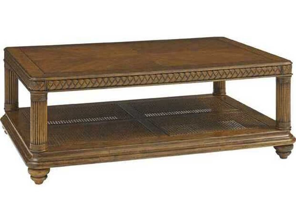 Bali Hai Vineyard Point Rectangle Coffee Table with Rattan Shelf in Caribbean Sunset