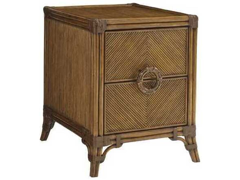 Bali Hai Bungalow Rattan Wood Chairside Chest Table with Two Drawers