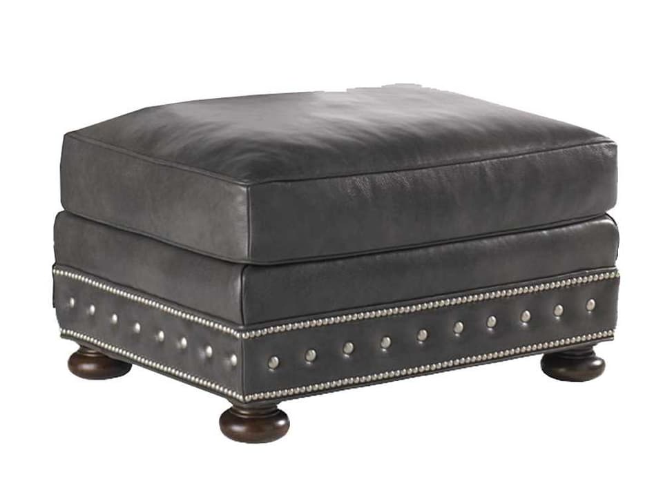 Kingstown Leather Ottoman with Nailhead Trim