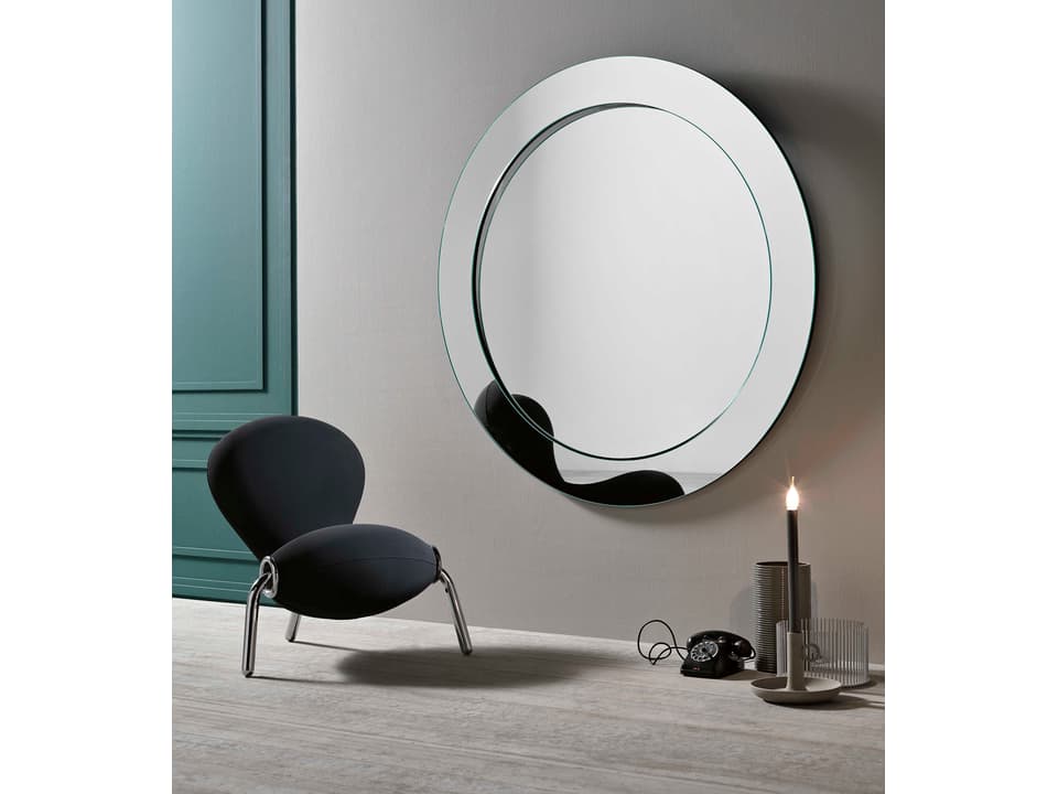 Gerundio 61-Inch Round Wall Mirror with Inclined Mirrored Frame