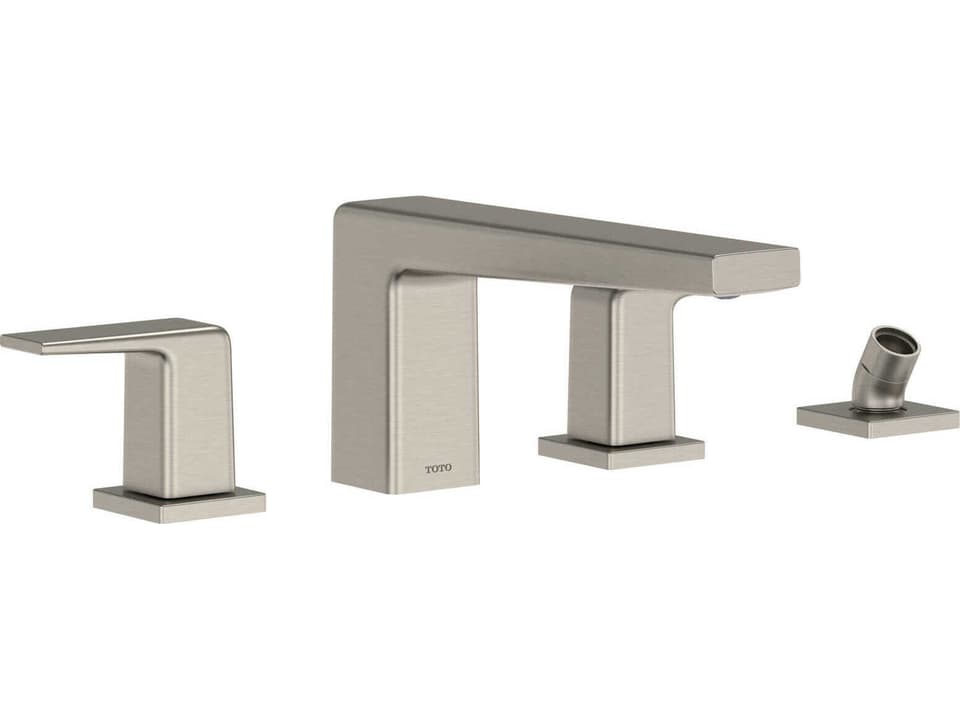 GB Two-Handle Deck-Mount Roman Tub Filler Trim with Handshower Outlet