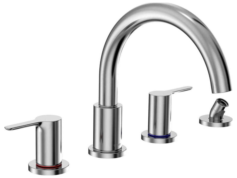 LB Two Handle Deck Mount Roman Tub Filler Trim with Handshower Polished Chrome