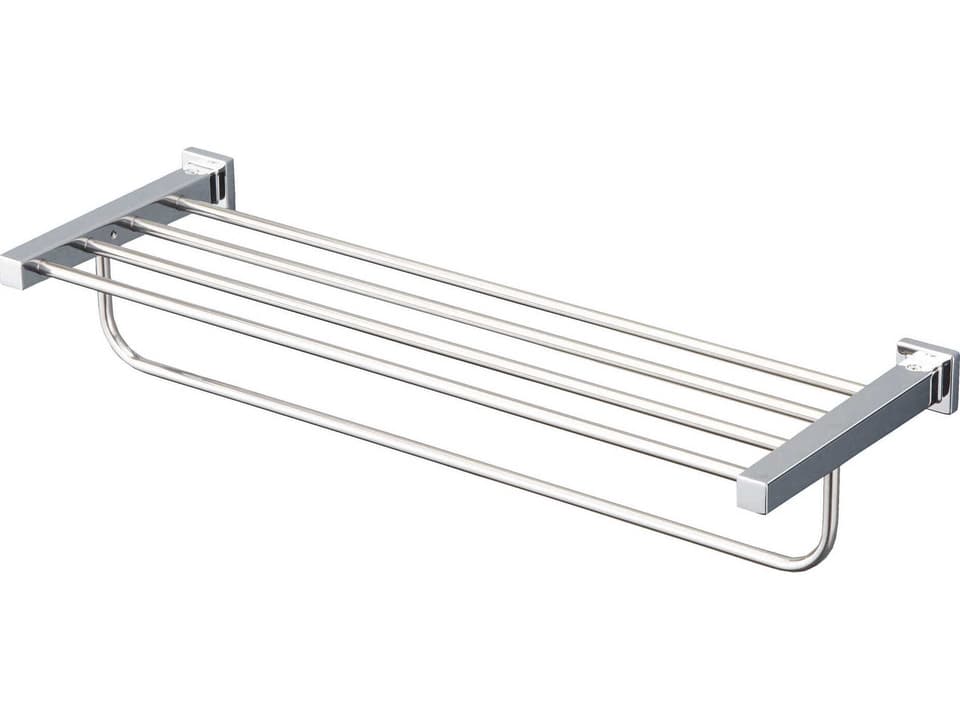 L Series Square Towel Shelf with Hanging Bar Polished Chrome