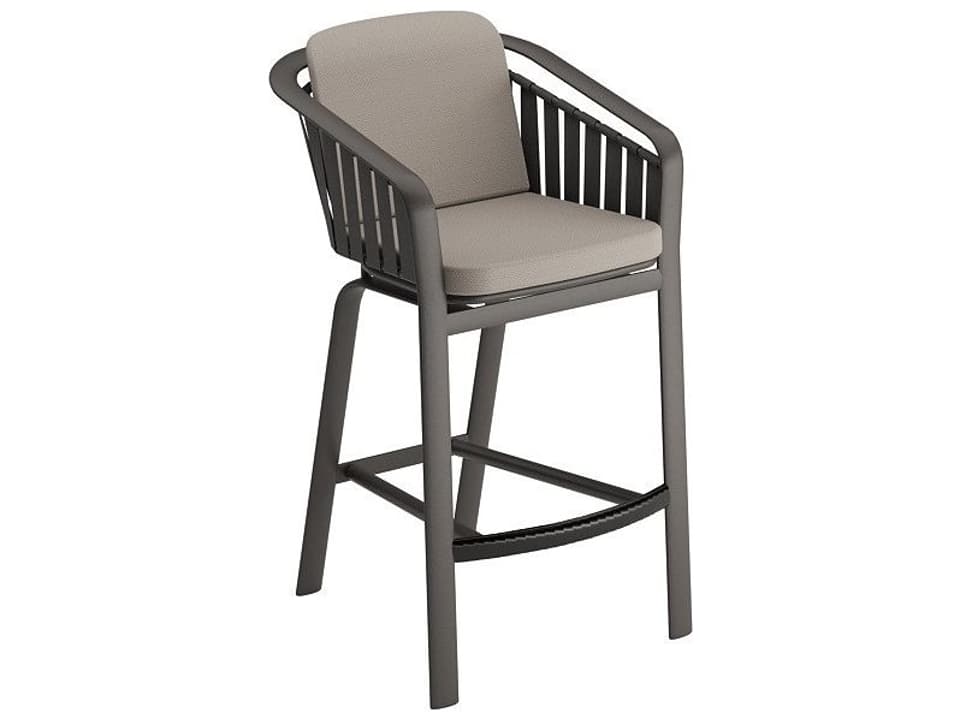Trelon Cushion Aluminum Stationary Bar Stool with Sunbrella Strap Detail