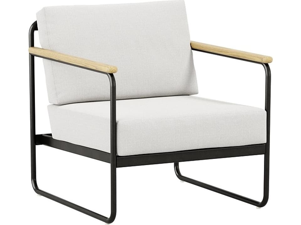 Stratton Cushion Aluminum Lounge Chair with Teak Arms