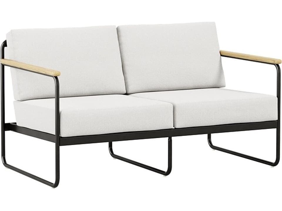 Stratton Cushion Aluminum Loveseat with Teak Arms