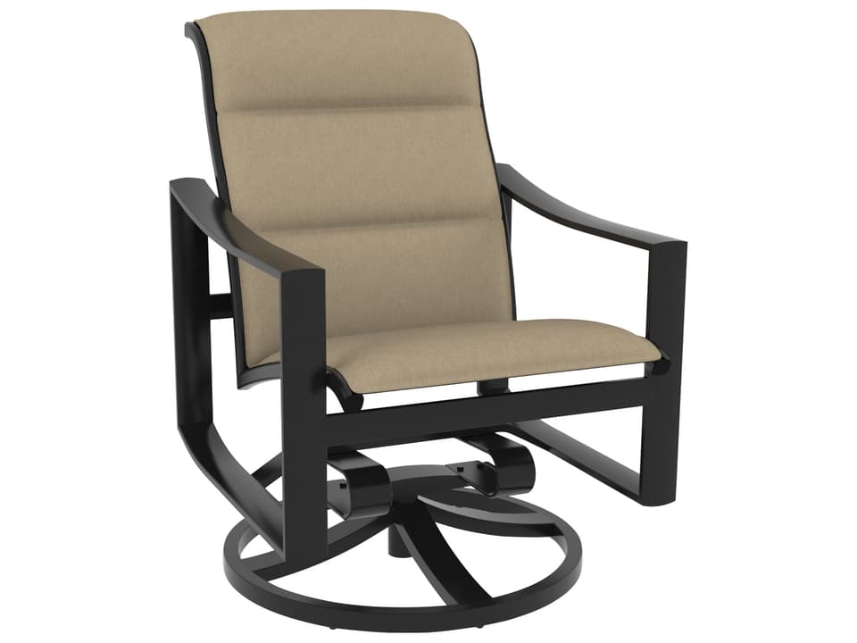 Kenzo Padded Sling Aluminum Swivel Rocker Dining Arm Chair
