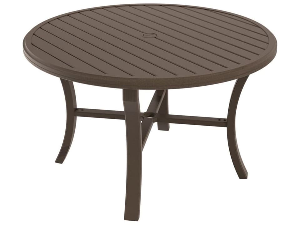 Banchetto Slat Aluminum Round Outdoor Patio Dining Table with Umbrella Hole