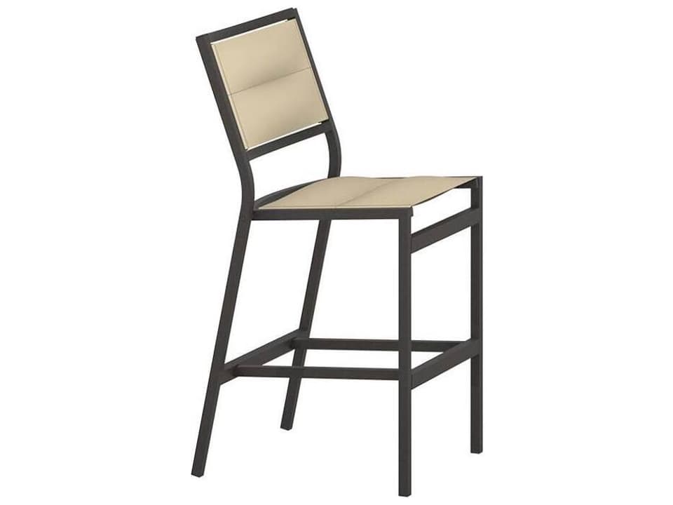 Cabana Club Padded Sling Armless Stationary Bar Stool in Powder-Coated Aluminum