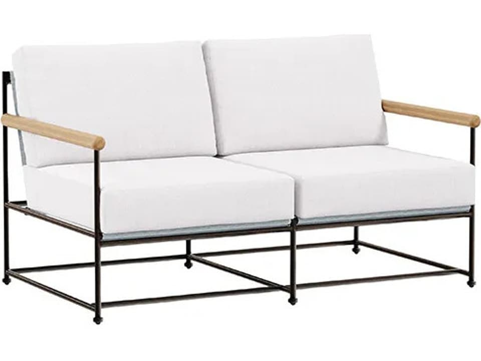 Stowe Aluminum Loveseat with Teak Arms and Cushions