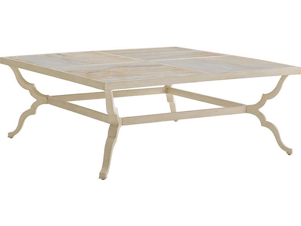 Misty Garden Square Coffee Table with Porcelain Top in Ivory