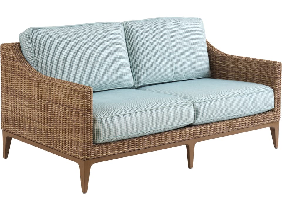 Palm Desert Poolside Wicker Loveseat with Teak Look Aluminum Frame