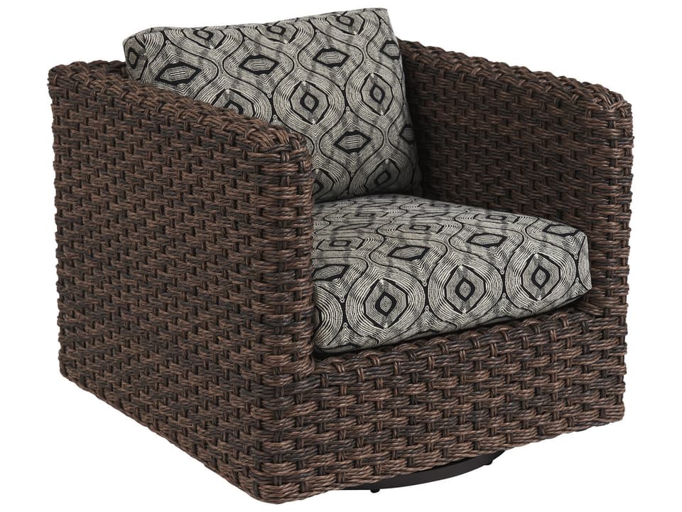 Kilimanjaro Wicker Swivel Glider Lounge Chair in Espresso with Tobacco