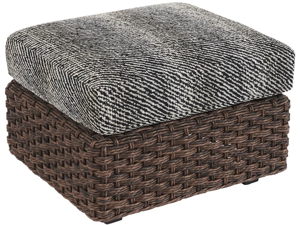 Kilimanjaro Wicker Ottoman with Teak Top in Rich Tobacco