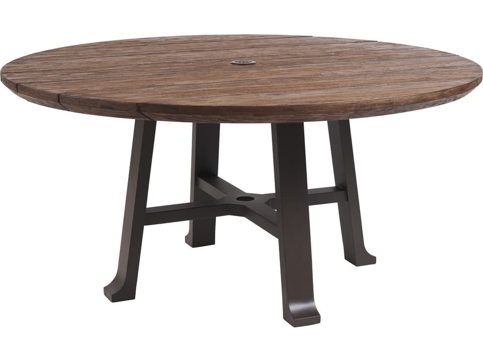 Kilimanjaro 60-Inch Round Teak Dining Table with Espresso Aluminum Base