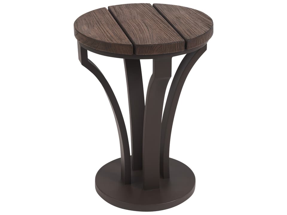 Kilimanjaro Round Teak Top Accent Table with Wicker Base in Deep Espresso
