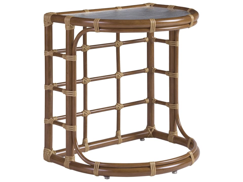 Sandpiper Bay Demilune End Table with Wavy Glass Top in Wood Look Metal