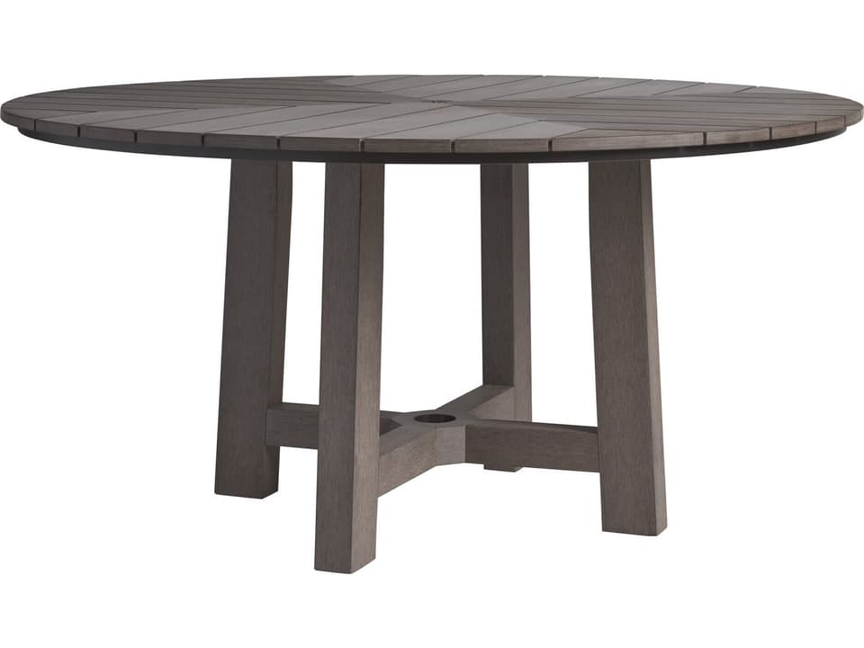 Mozambique 60-Inch Round Synthetic Teak Dining Table in Taupe Gray