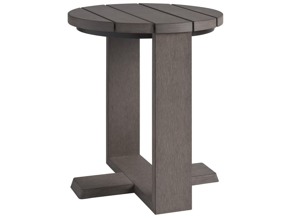 Mozambique Synthetic Teak Round End Table in Taupe Gray