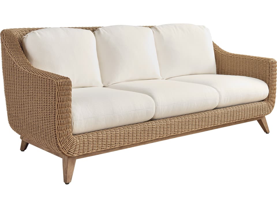 Isle Of Palms Woven Wicker Sofa with Teak Base