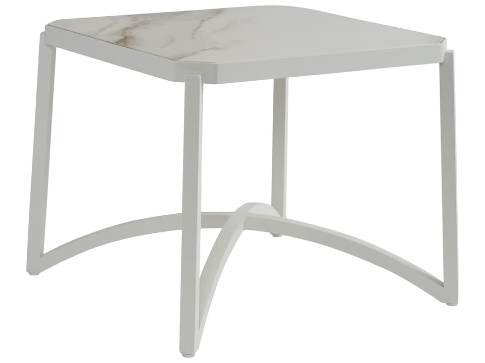 Sand Dune Square End Table with Stone Top in Ivory