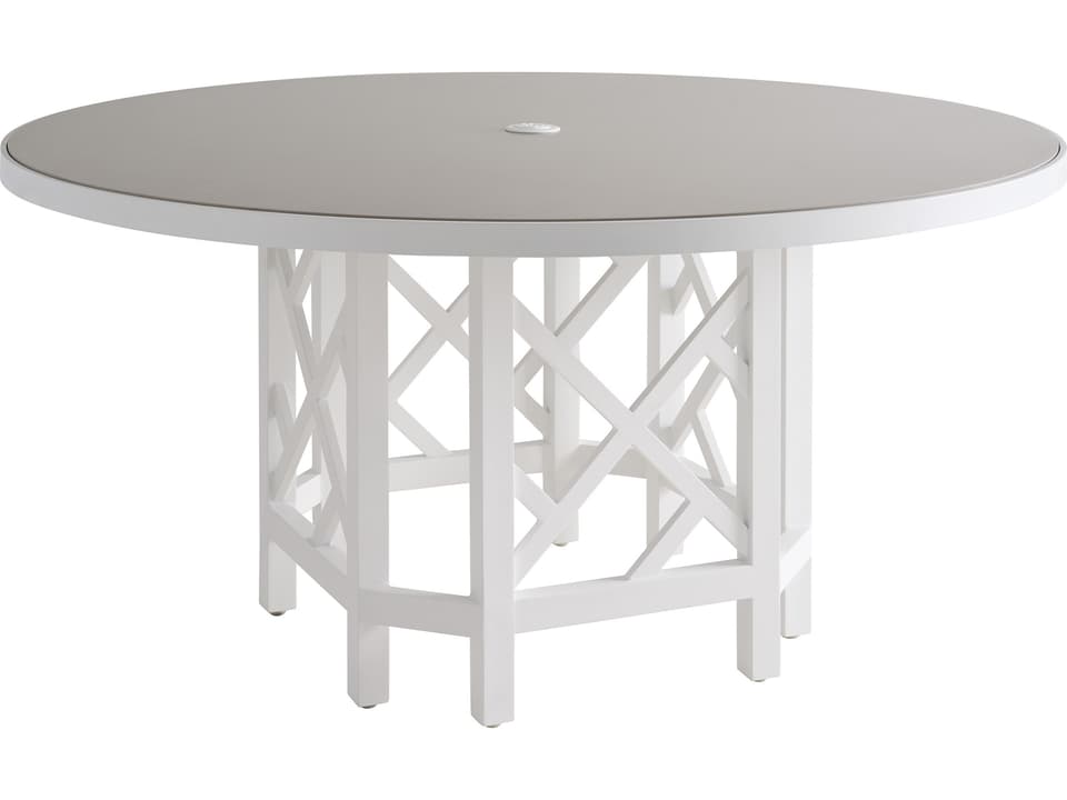 Island Classic 60-Inch Round Aluminum Dining Table with Umbrella Hole