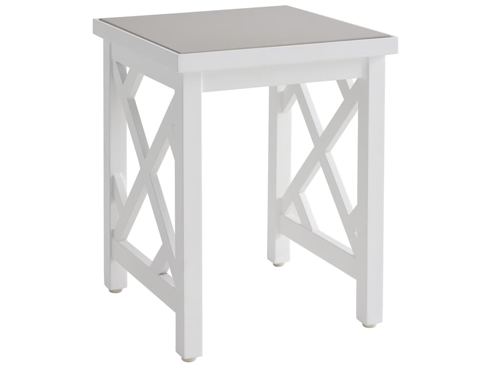 Island Classic Aluminum Accent Table with Quartz Top in Chalk White