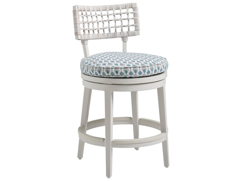 Seabrook Oyster White Aluminum Wicker Swivel Counter Stool