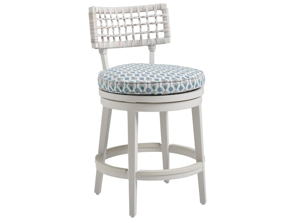Seabrook Aluminum Wicker Swivel Counter Stool in Oyster White