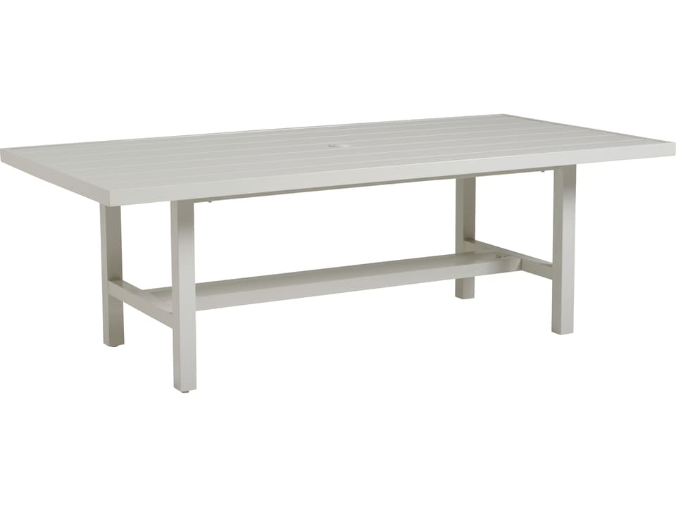 Seabrook Aluminum Rectangular Dining Table with Glass Top in Oyster White