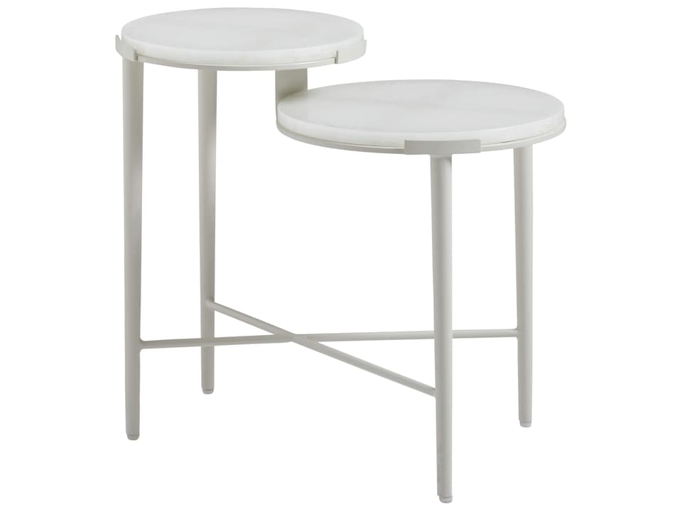 Seabrook Aluminum Tiered End Table with Glass Top in Oyster White