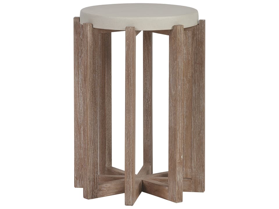 Stillwater Cove Teak Round Limestone Resin Top Accent Table