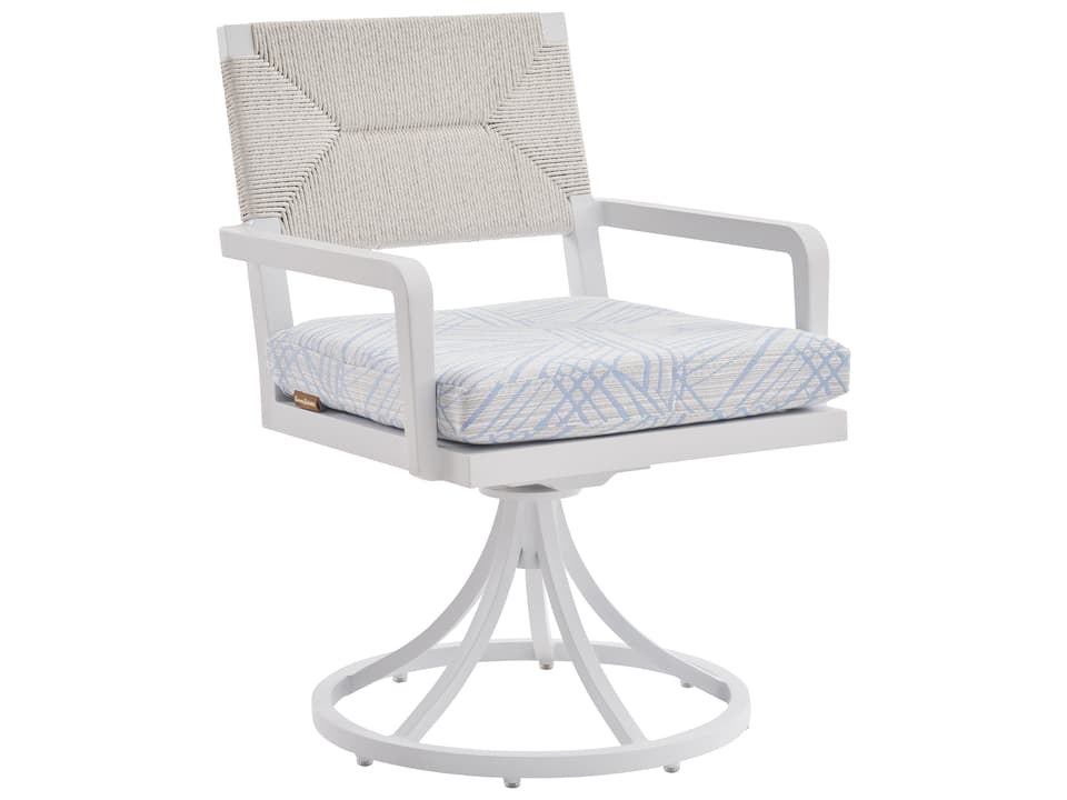 Ocean Breeze Promenade Swivel Rocker Dining Arm Chair in Pearl White