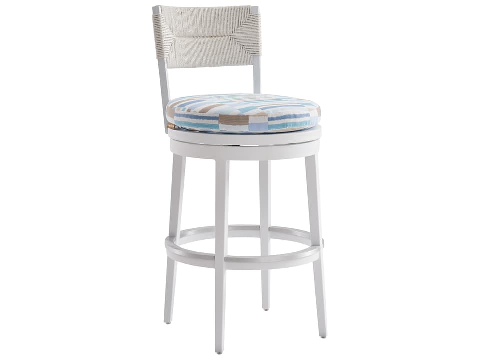 Ocean Breeze Promenade Swivel Bar Stool with Pearl White Aluminum Frame