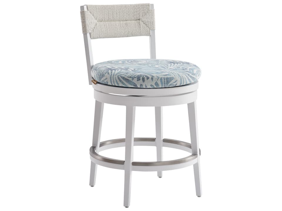 Ocean Breeze Promenade Aluminum Wicker Swivel Counter Stool in Pearl White