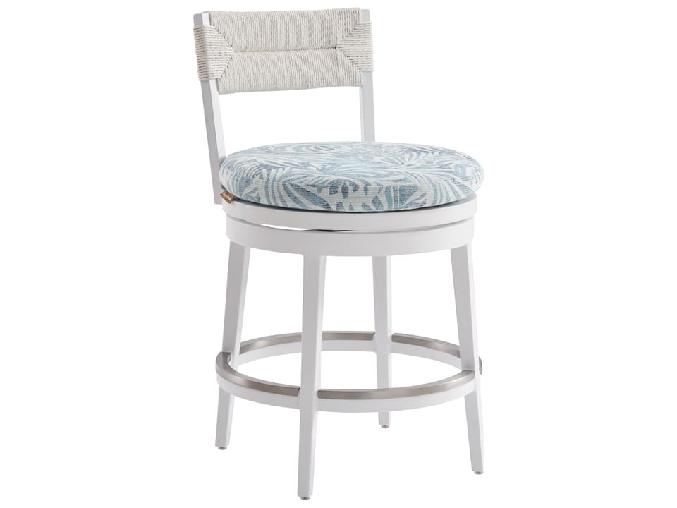 Ocean Breeze Promenade Aluminum Wicker Swivel Counter Stool in Pearl White
