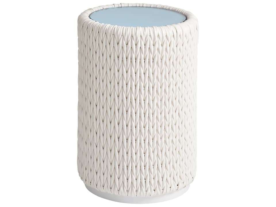 Ocean Breeze Promenade Round Aluminum Wicker Accent Table with Glass Top