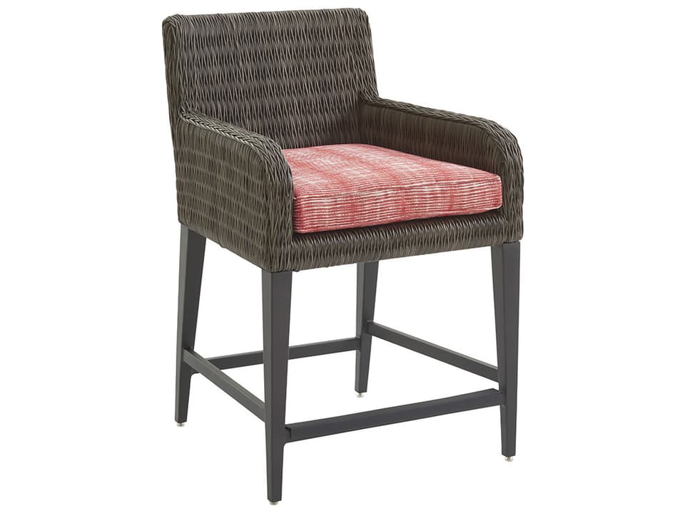 Cypress Point Ocean Terrace Wicker Counter Stool with Cushions in Aged Iron