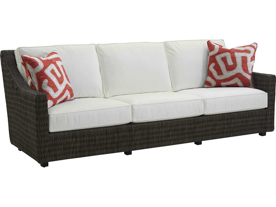 Cypress Point Ocean Terrace Wicker Long Sofa with Two Throw Pillows