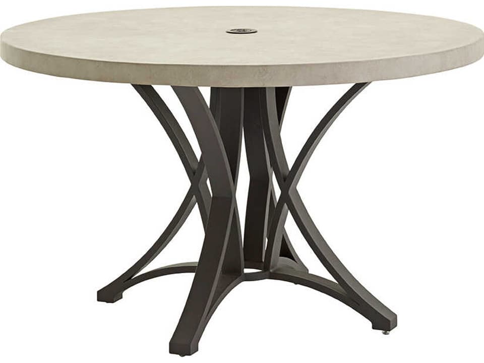 Cypress Point Ocean Terrace Aluminum Round Weatherstone Top Dining Table with Umbrella Hole