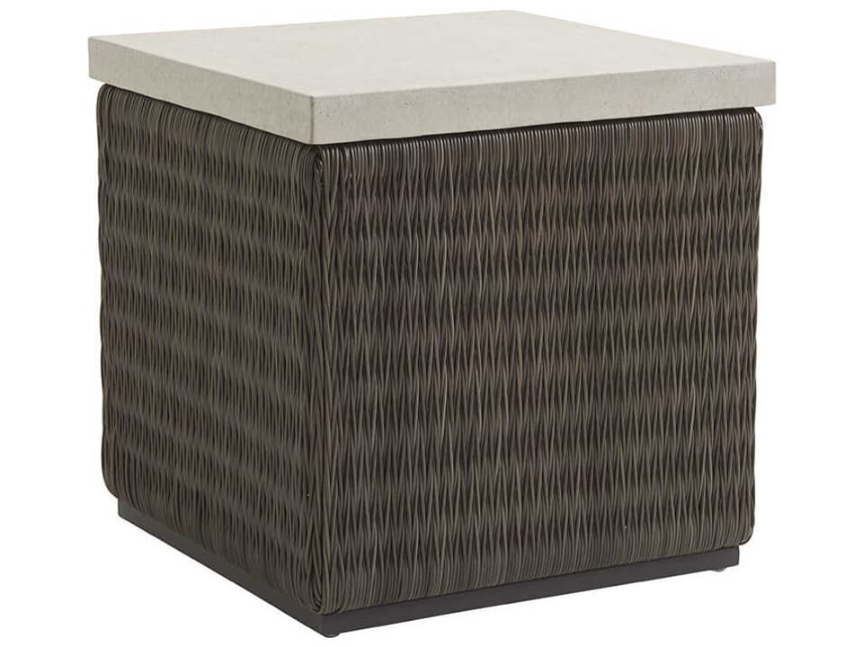 Cypress Point Ocean Terrace Wicker Square End Table with Weatherstone Top