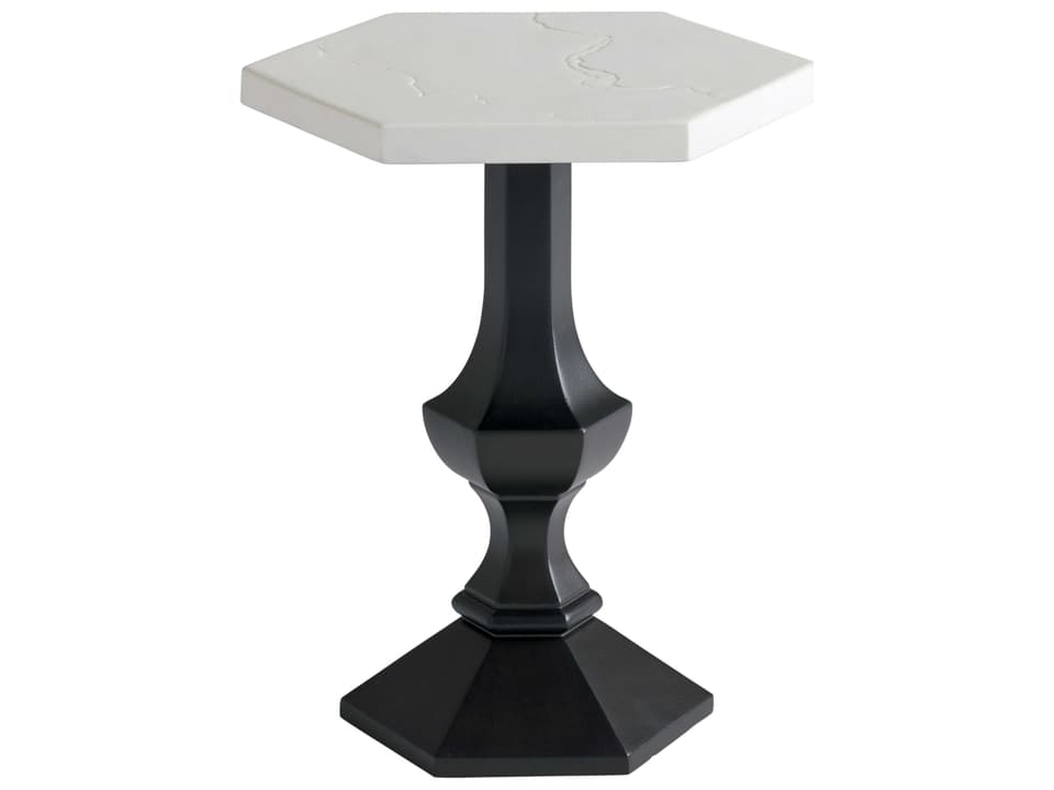 Pavlova Hexagonal Accent Table in Graphite Aluminum with Faux Limestone Top