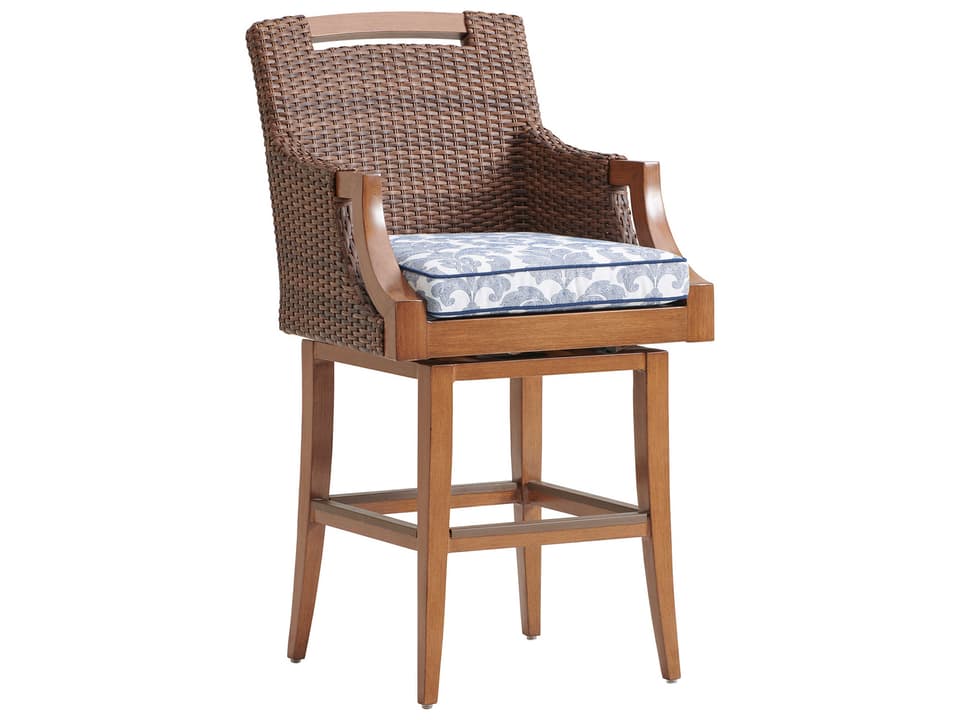 Harbor Isle Wicker Swivel Bar Stool in Walnut
